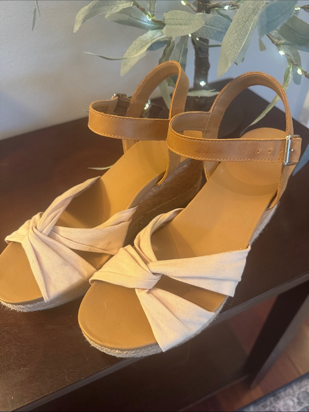 UGG Beige Knot Front Espadrille Wedge Sandals